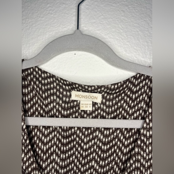 Monsoon Brown & Cream Geo Print Midi Dress - Size 6 (US) - Picture 2 of 6
